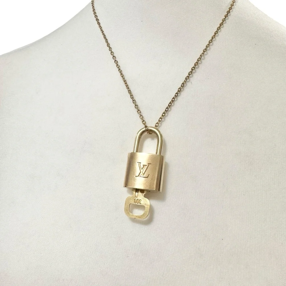Authentic Louis Vuitton #344 Lock & Key Set on a 18K Gold Plated Chain Necklace
